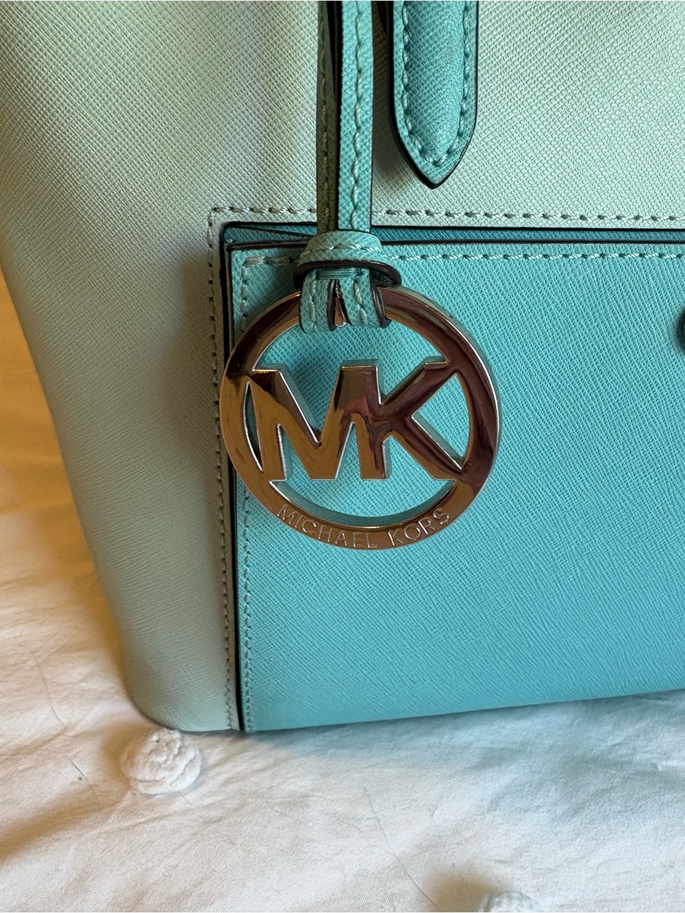 Michael Kors Two-Tone Aqua & Light Teal Leather Tote - Picture 3 of 8